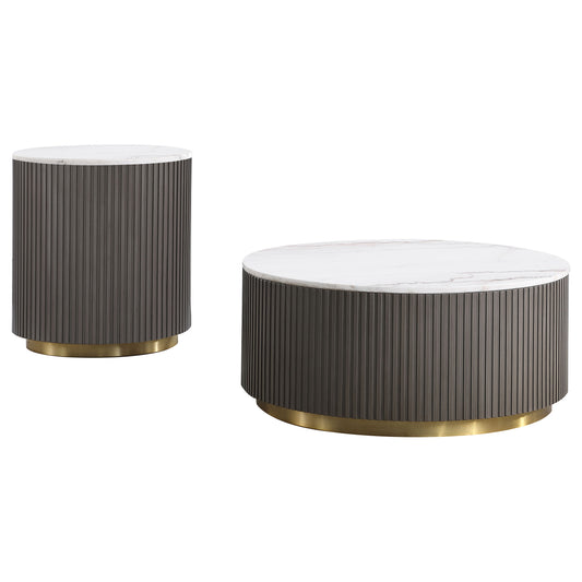Jason 2-piece Round Marble Coffee and End Table Set White
