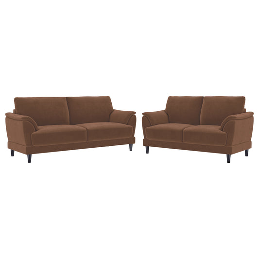 Selma 2-piece Velvet Upholstered Crescent Arm Sofa Set Rust