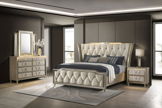 Lorient 4-piece Eastern King Bedroom Set Ivory and Camel