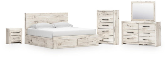 Lawroy King Panel Storage Bed, Dresser, Mirror, Chest and Nightstand