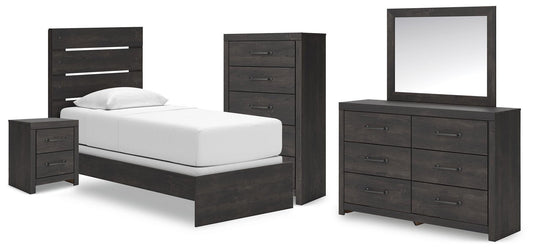 Hollivern Twin Panel Bed, Dresser, Mirror, Chest and Nightstand