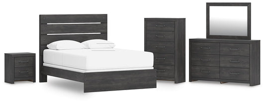 Hollivern Queen Panel Bed, Dresser, Mirror, Chest and Nightstand