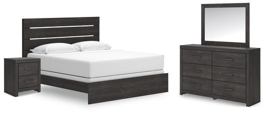 Hollivern King Panel Bed, Dresser, Mirror and Nightstand