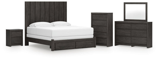 Fraluna King Panel Storage Bed, Dresser, Mirror, Chest and Nightstand