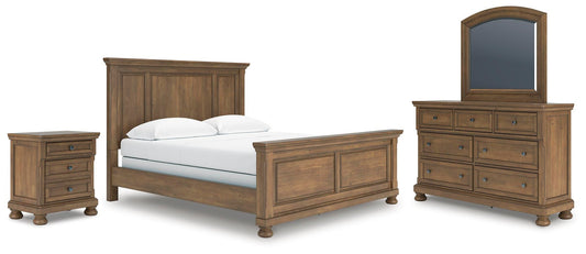 Feddinger California King Panel Bed with Mirrored Dresser and Nightstand