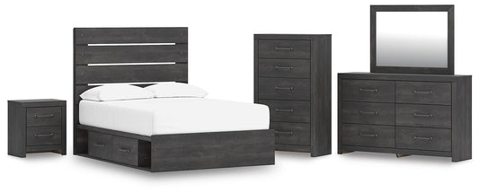 Hollivern Full Panel Storage Bed, Dresser, Mirror, Chest and Nightstand