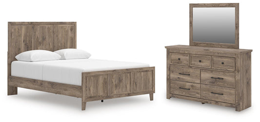 Rusticott Queen Panel Bed with Mirrored Dresser