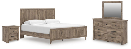 Rusticott King Panel Bed with Mirrored Dresser and Nightstand