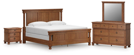 Rowlenstown King Poster Bed with Mirrored Dresser and Nightstand