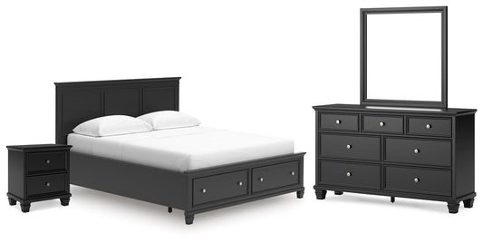Lanolee California King Panel Storage Bed, Dresser, Mirror and Nightstand