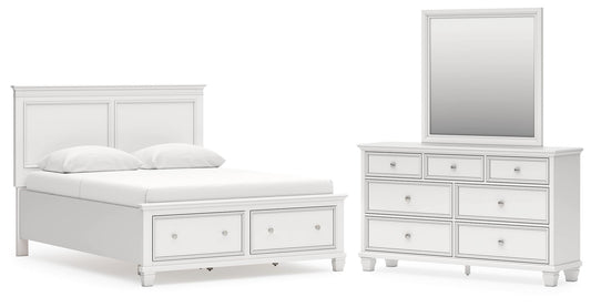 Fortman Queen Panel Storage Bed with Mirrored Dresser