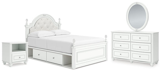 Kozlani Full Upholstered Panel Storage Bed, Dresser, Mirror and Nightstand