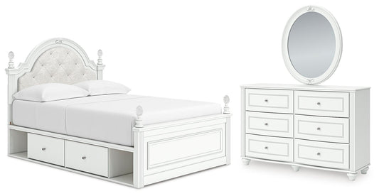 Kozlani Full Upholstered Panel Storage Bed, Dresser and Mirror