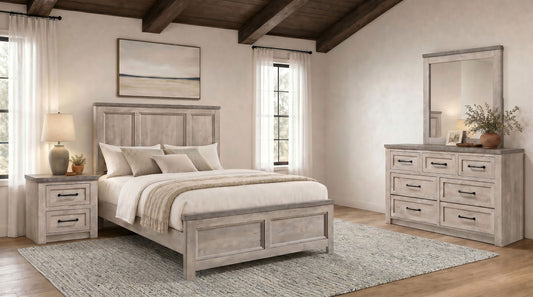 Nevado 4-Piece Eastern King Panel Bedroom Set Grey and Weathered Taupe