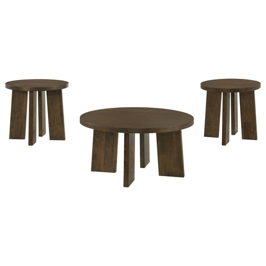 Strouse 3-Piece Round Coffee and End Table Set in Walnut
