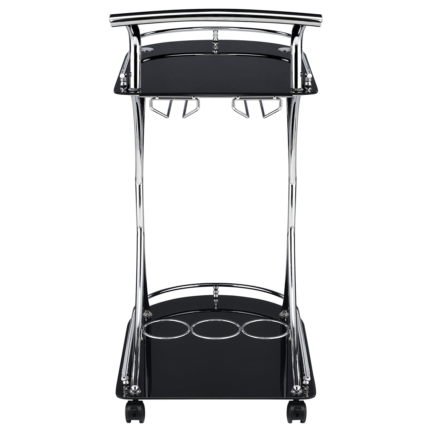Elfman 2-tier Glass Shelf Metal Bar Cart Black and Chrome