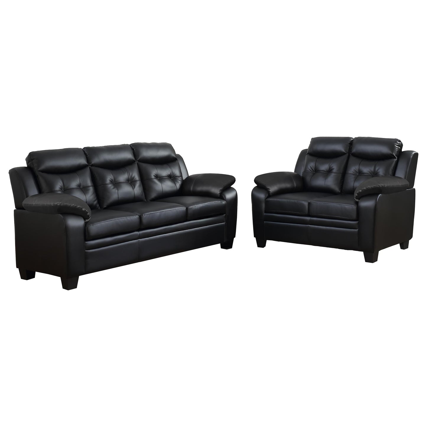 Finley 2-piece Upholstered Padded Arm Tufted Sofa Set Black