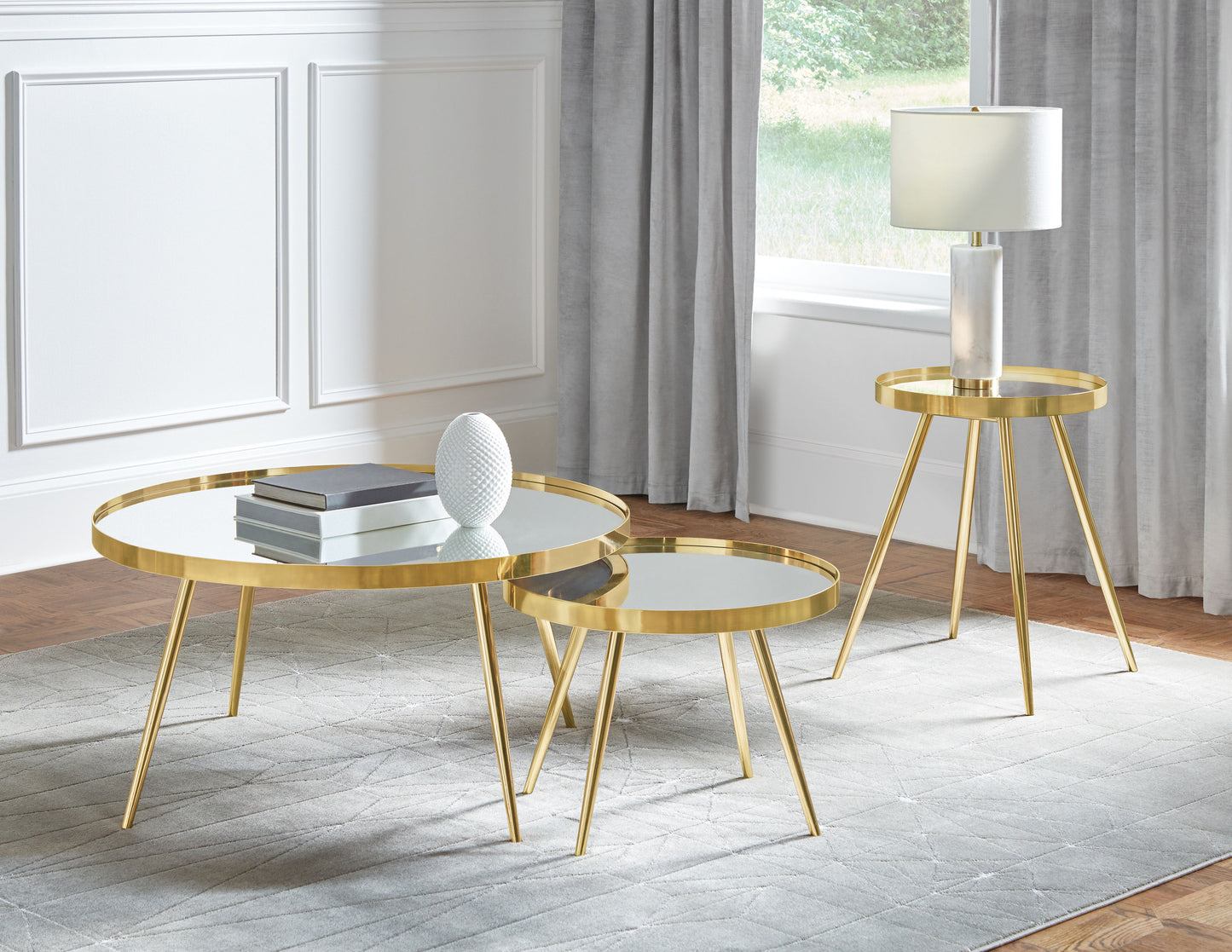 Kaelyn 3-piece Round Coffee and End Table Set Gold