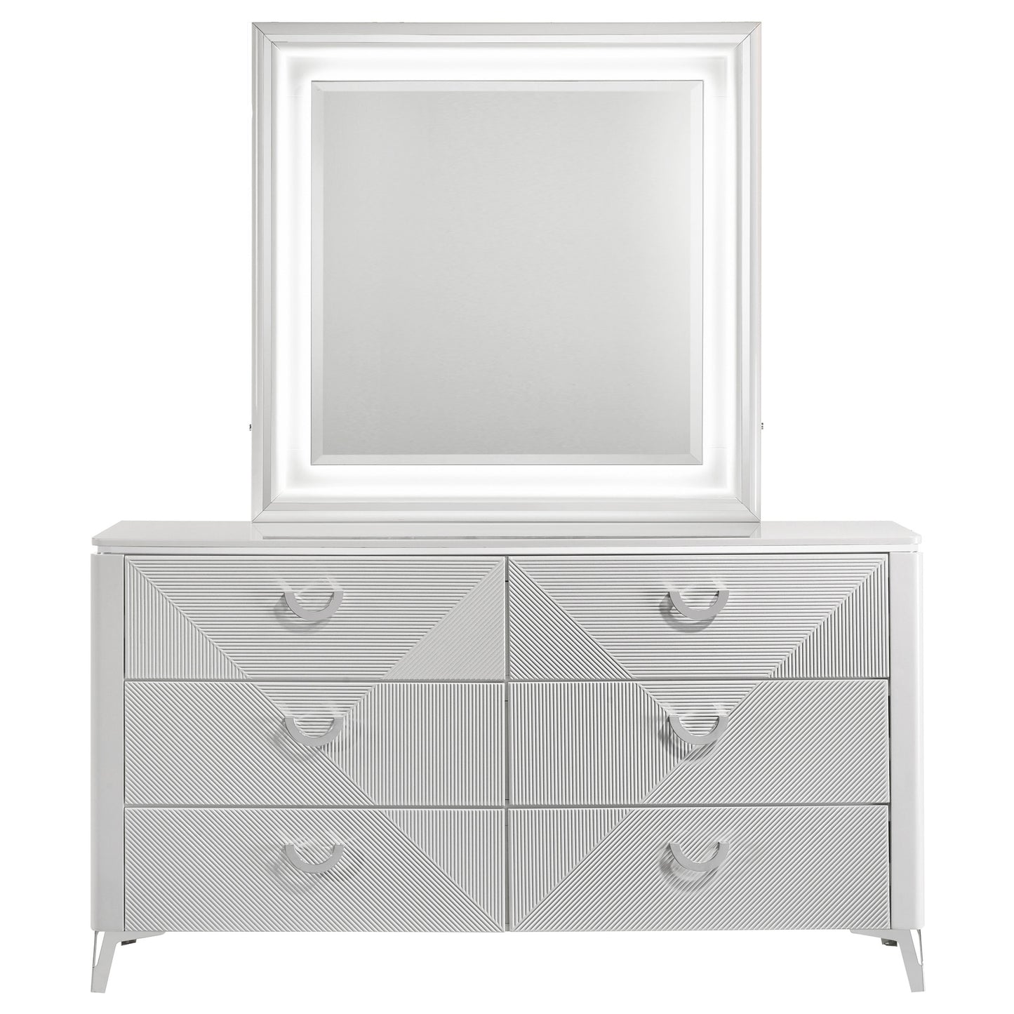 Cassia 6-drawer Dresser Cabinet with Mirror White High Gloss