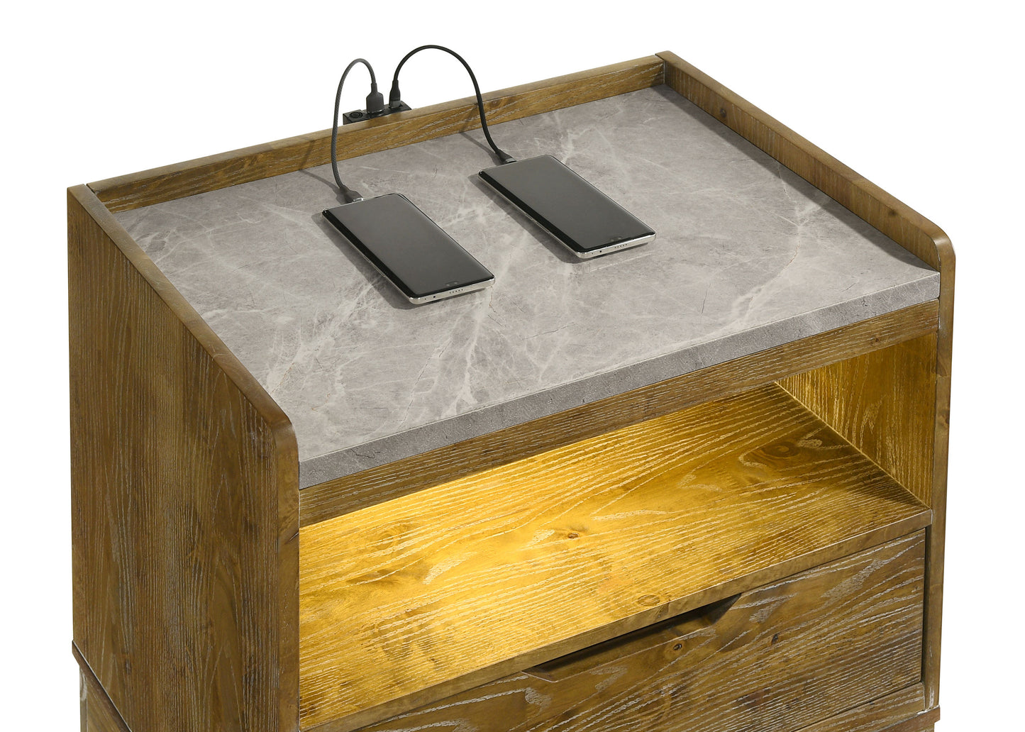 Henderson 1-drawer LED Nightstand Bedside Table Medium Oak