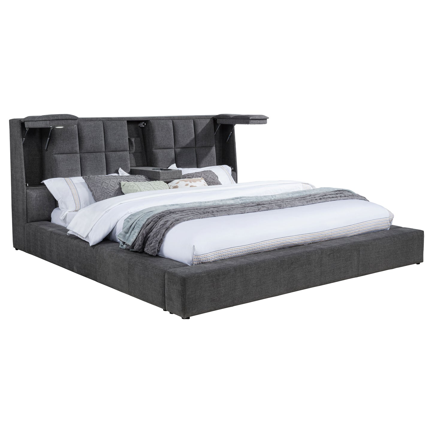 Dreux Upholstered Eastern King Panel Platform Bed Grey