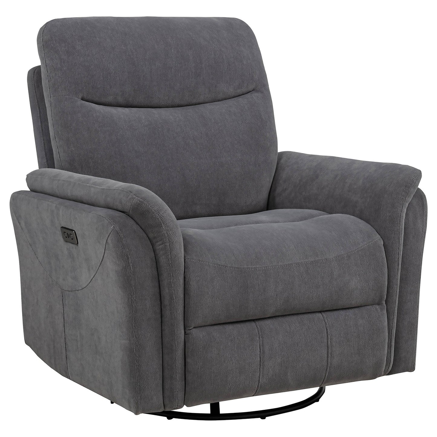 Adler Upholstered Power Swivel Glider Recliner Charcoal Grey