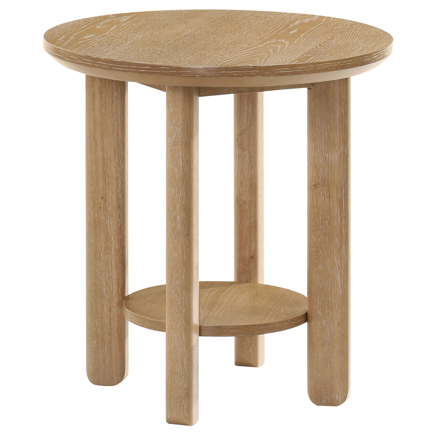 Ottowa Round Wood Side End Table with Shelf Washed Oak
