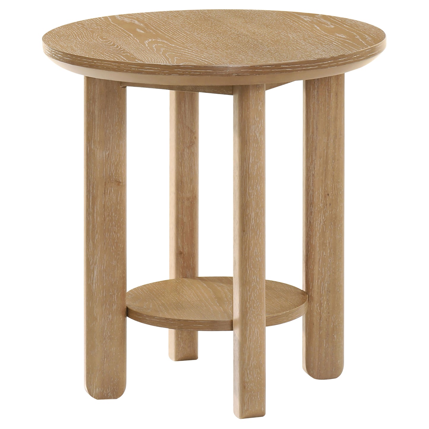 Ottowa Round Wood Side End Table with Shelf Washed Oak