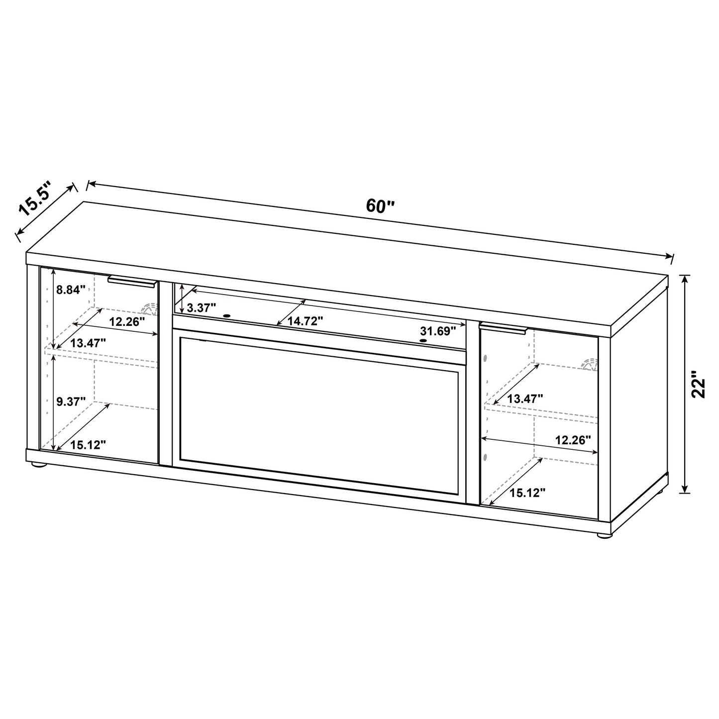 Fuller 60-inch 2-door TV Stand Fireplace Media Console Mango