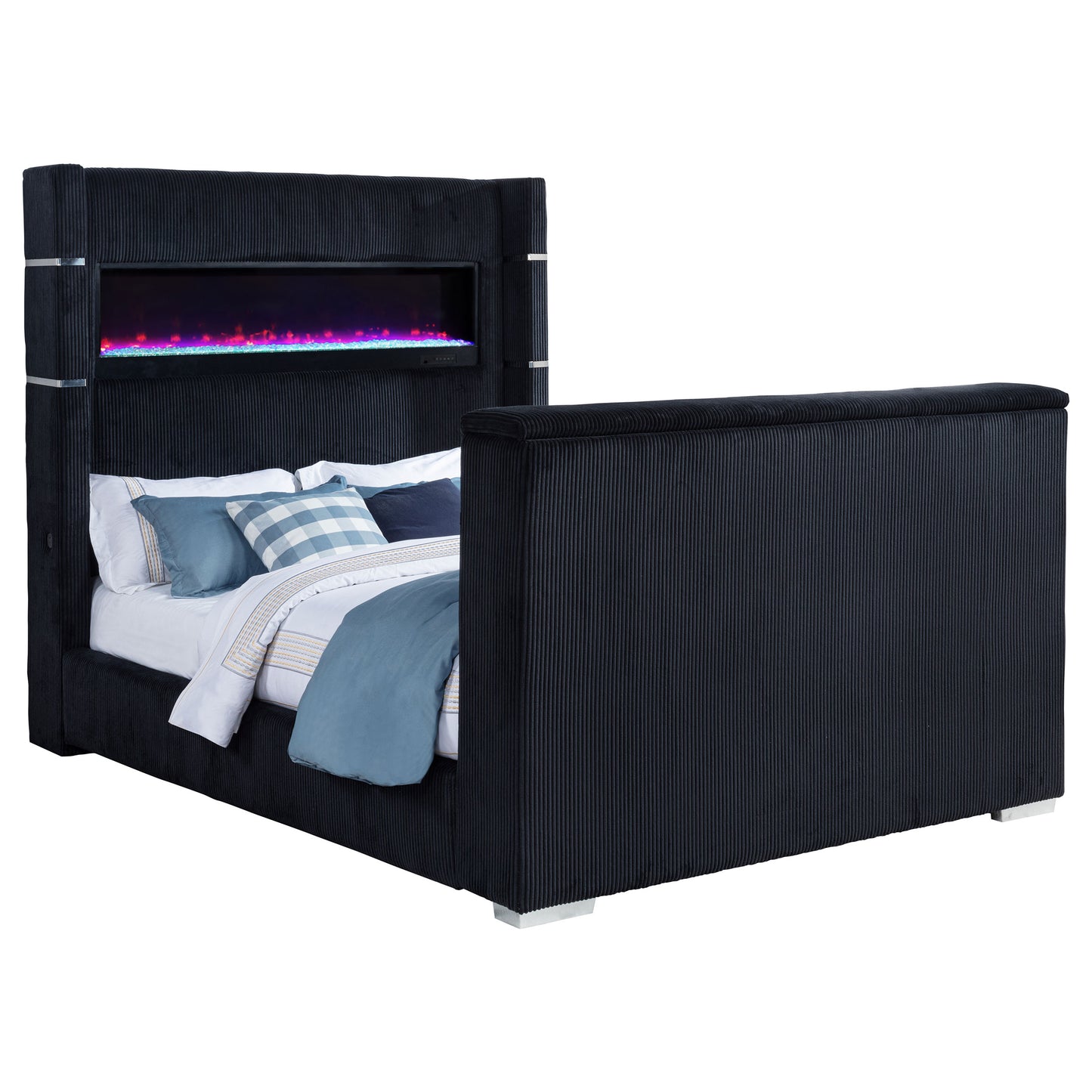 Tisdall Eastern King Flame Visualizer Wingback TV Bed Black