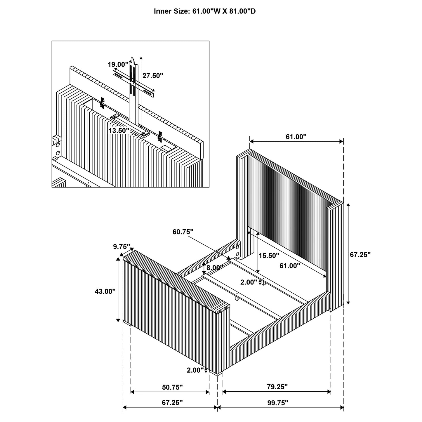 Centergrove Upholstered Queen Wingback TV Bed Black
