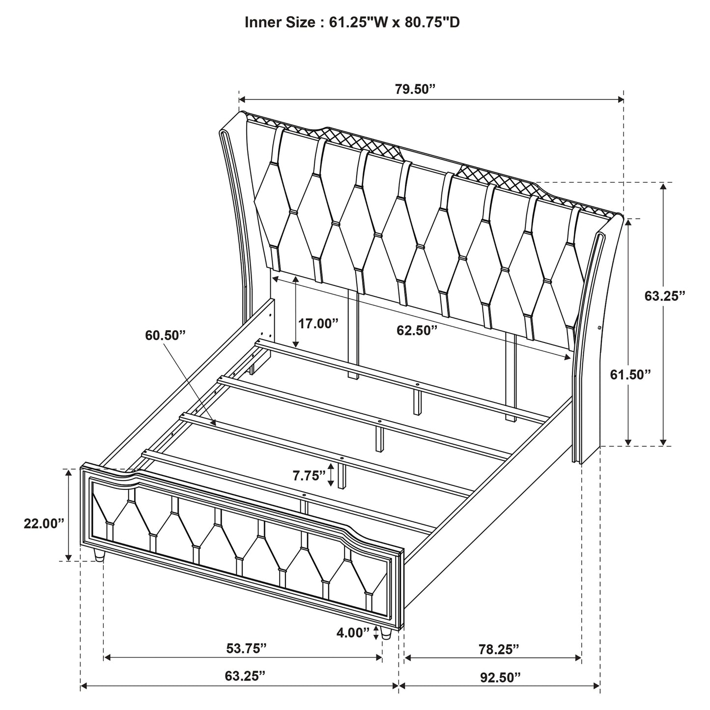 Lorient Queen LED Upholstered Wingback Bed Ivory and Camel