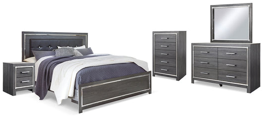 Lodanna King Panel Bed with Mirrored Dresser, Chest and Nightstand