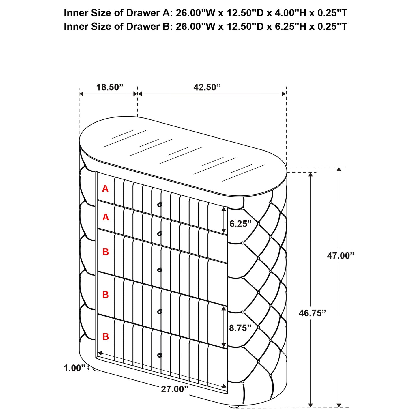 Sonya 5-drawer Upholstered Bedroom Chest of Drawers Ivory