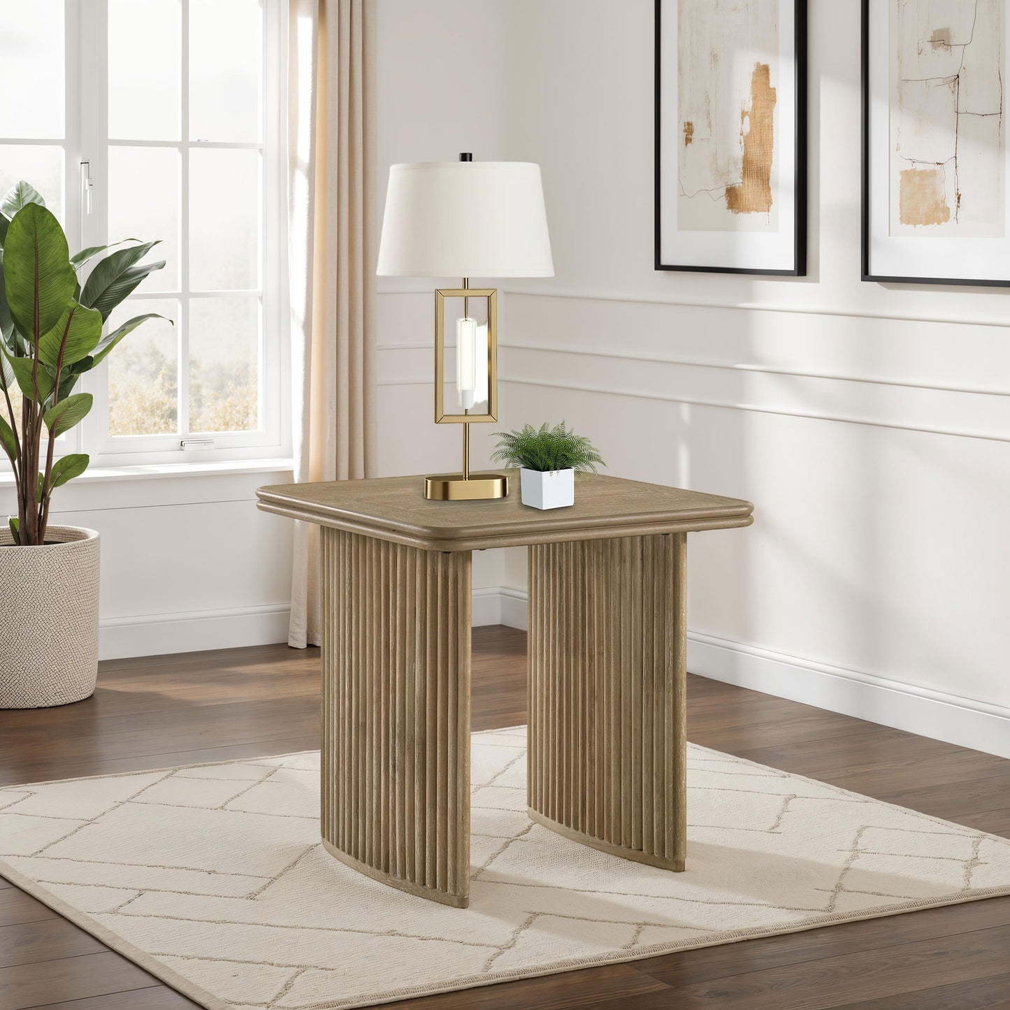 Adina Square Wood Side End Table Distressed Light Brown