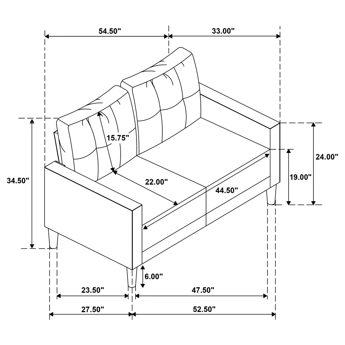 Bowen II Fabric Upholstered Track Arm Loveseat Steel Grey