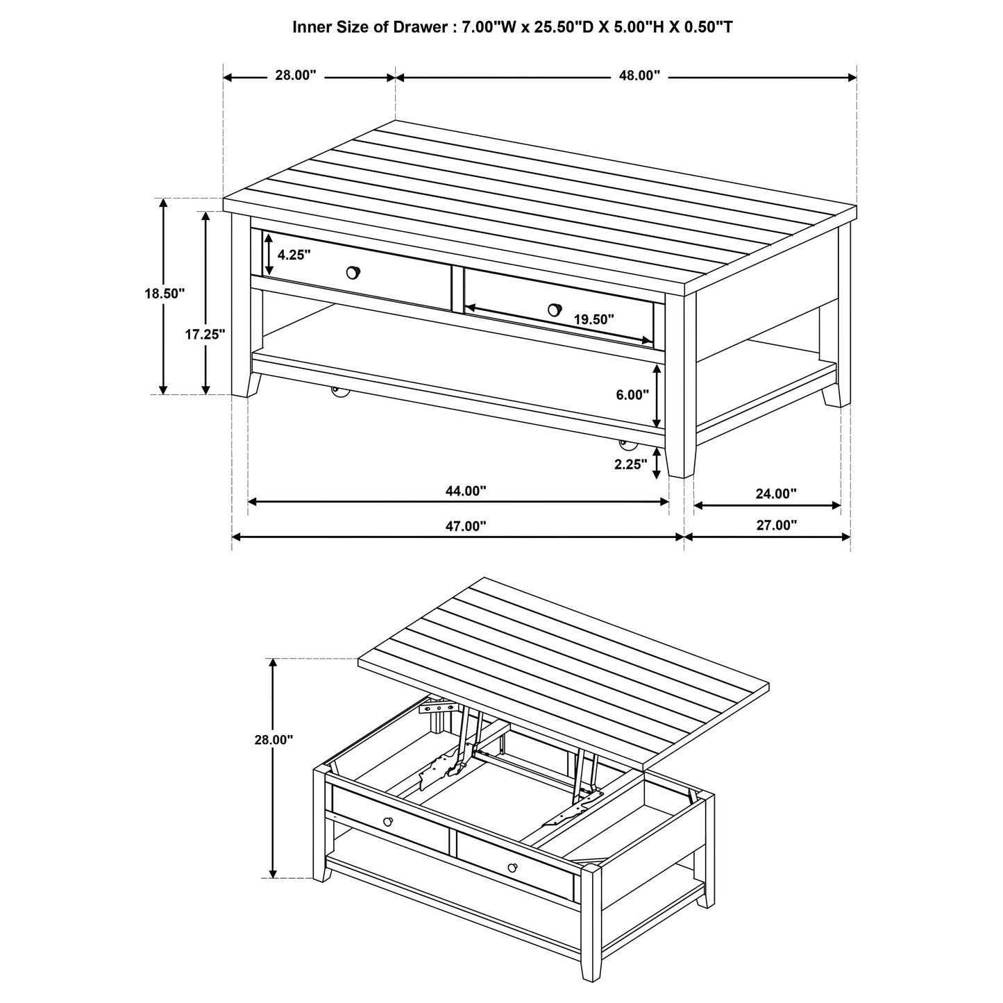 Payne 48-inch Mobile Lift Top Coffee Table Distressed Java