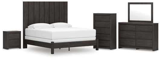 Fraluna King Panel Bed with Mirrored Dresser, Chest and Nightstand