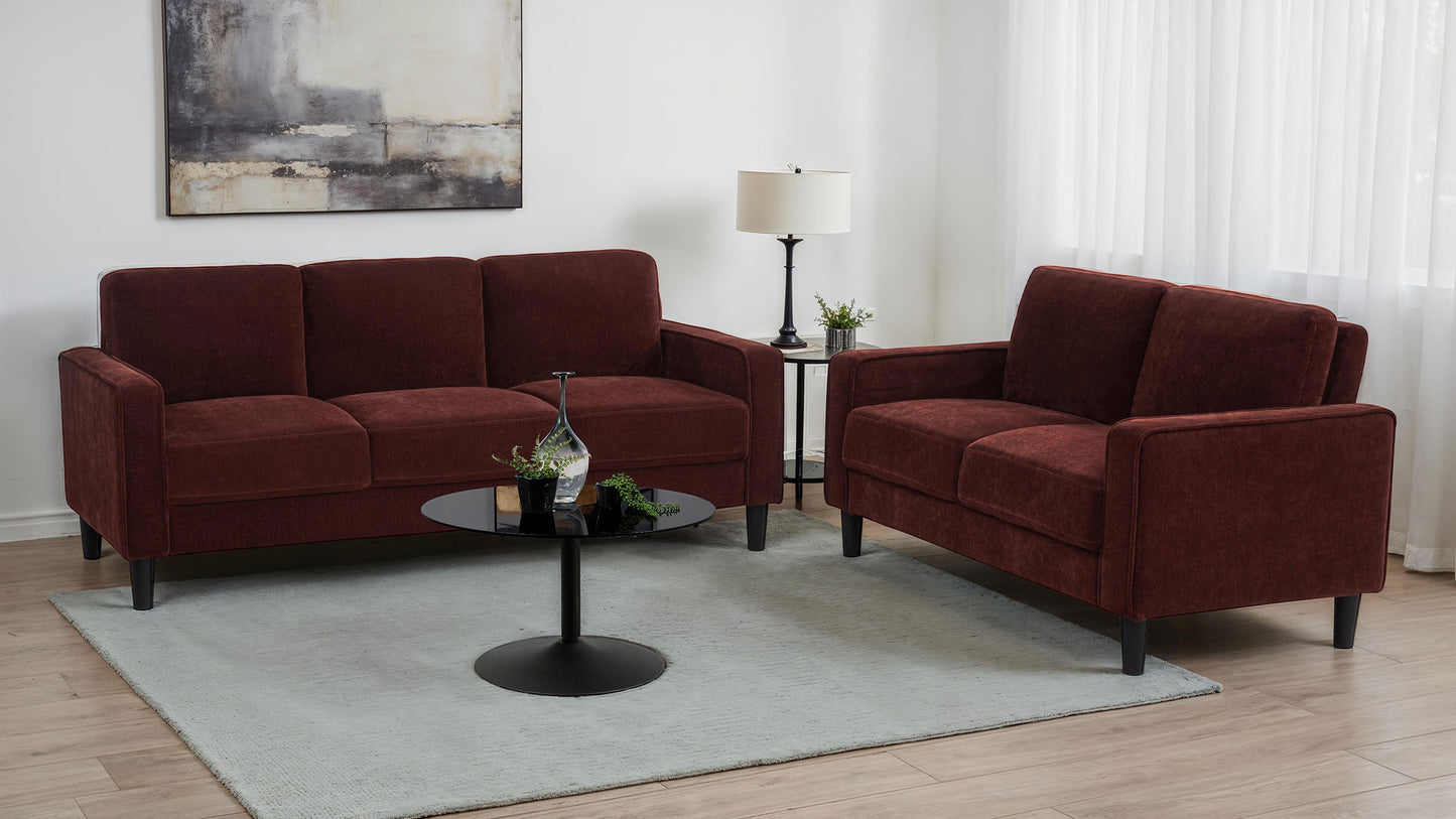 Ruth Fabric Upholstered Track Arm Loveseat Rust Red