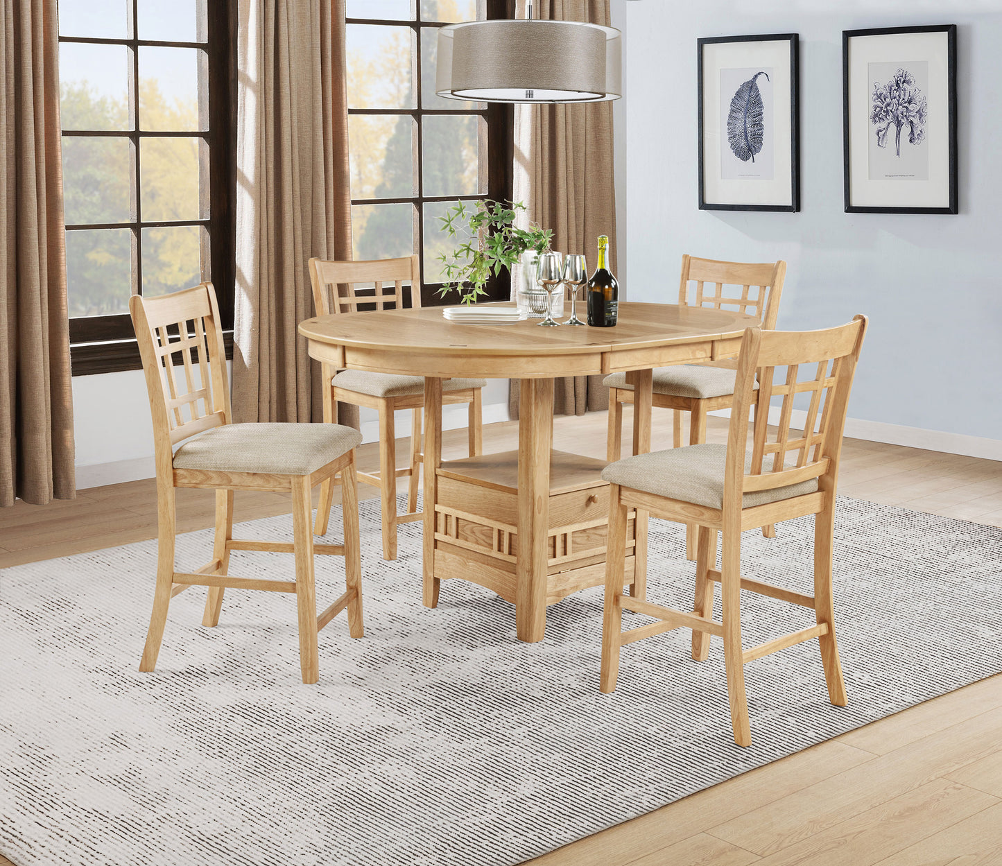 Lavon Oval 60-inch Counter Height Extension Dining Table Light Oak