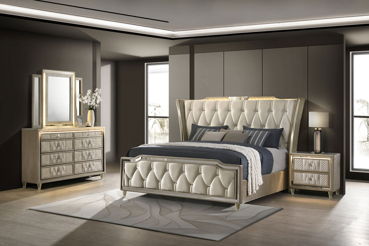 Lorient 4-piece California King Bedroom Set Ivory and Camel