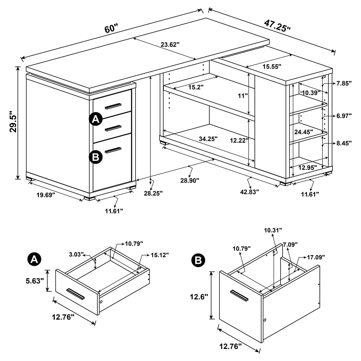Yvette 60-inch 3-drawer L-Shape Computer Desk Mango