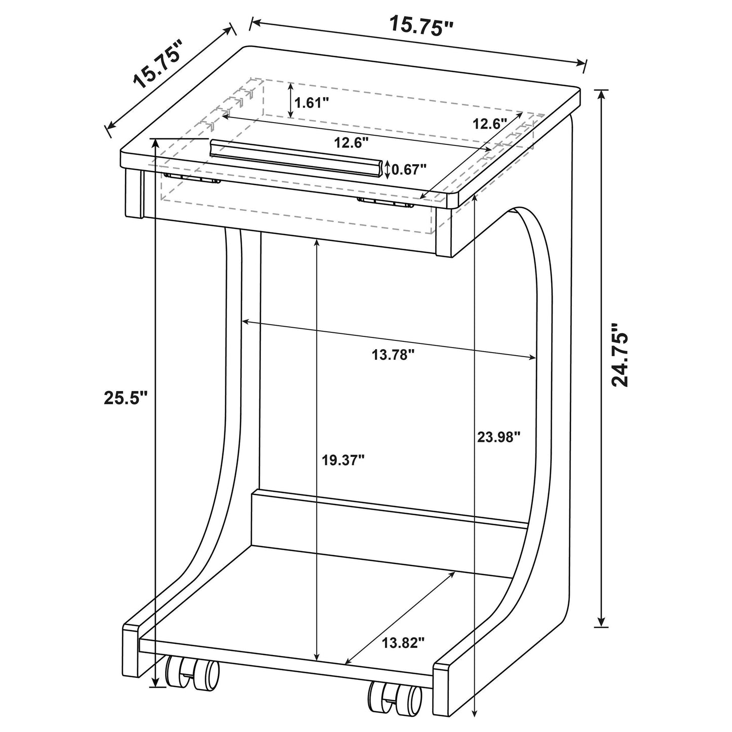 Ralston C-Shaped Lift-Top Sofa Side Table With Casters Light Oak