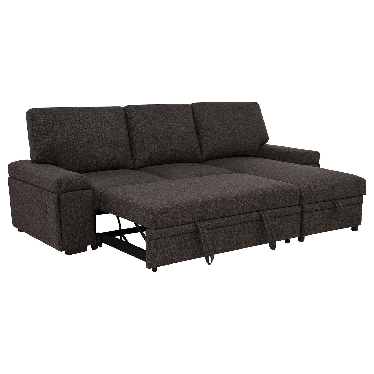 Demko Sleeper Sectional Sofa with Speaker and Storage Chaise Brown