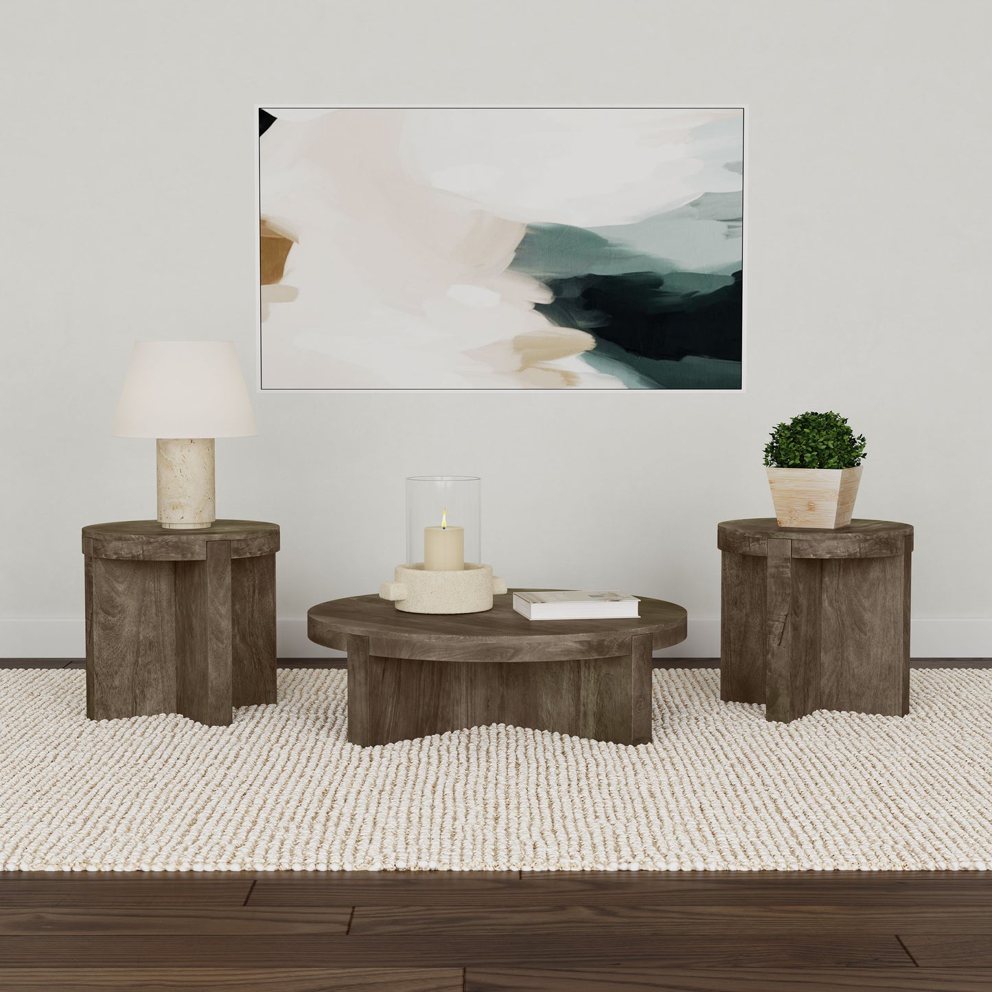 Kinkaid 3-piece Solid Wood Coffee and End Table Set Brown