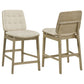 Redbridge Velvet Upholstered Counter Chair Cream and Natural Oak (Set of 2)