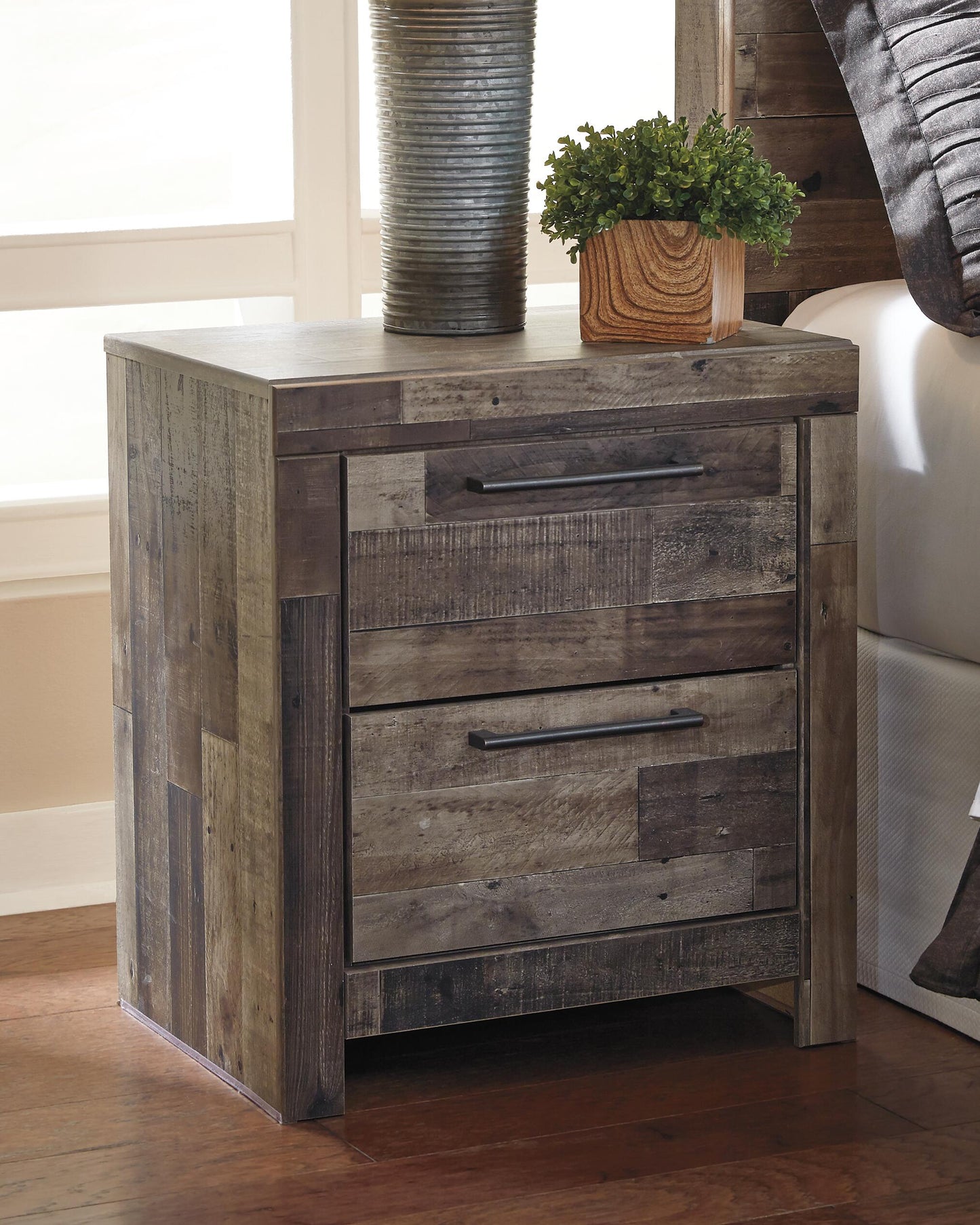 Derekson Full Panel Bed with 6 Storage Drawers with Mirrored Dresser, Chest and Nightstand
