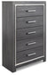 Lodanna Full Upholstered Panel Headboard Bed with Mirrored Dresser, Chest and Nightstand