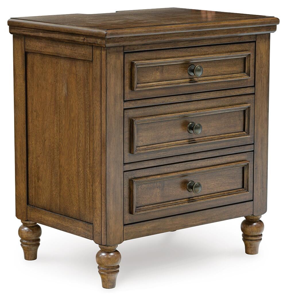 Sturlayne King Upholstered Panel Bed, Dresser, Mirror and Nightstand