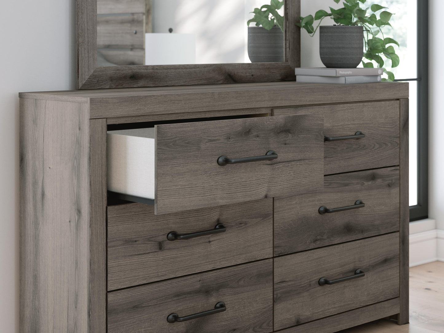 Graystorm Full Panel Storage Bed, Dresser and Mirror